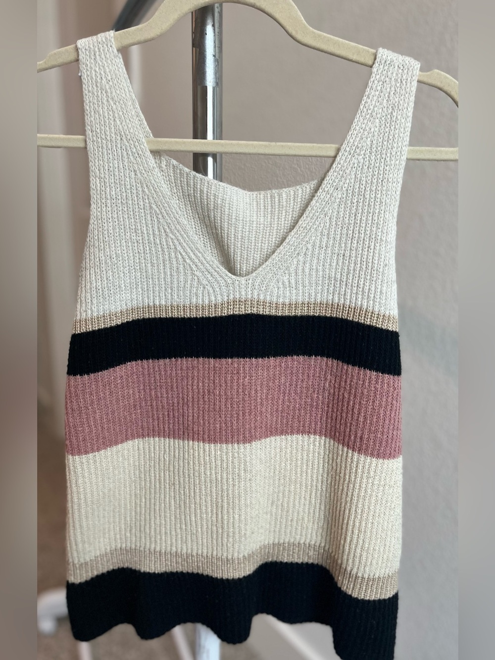Women’s Striped Knit Tank Sweater — Cream & Pink